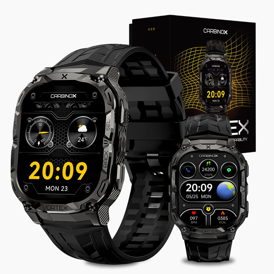 CARBINOX Vortex Smartwatch (Answer/Make Calls), Military-Grade Rugged Fitness Tracker, IP69K Waterproof, Sport Design for Active Lifestyles