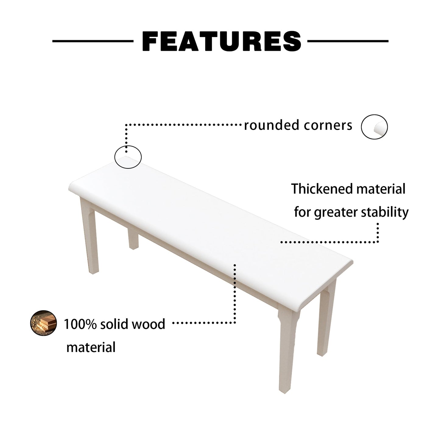 Wilk Wooden Entryway Bench, 47’’ Indoor End of Bed Bench, 100% Solid Oak Wood (White)