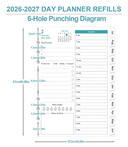 2026-2027 Planner Refills for A5 Binder - One Page Per Day Daily ＆ Monthly Planner, July 2026 - June 2027, Prioritized, To-Do List, Notes, Appointment Schedule, 6-Hole Punched, 5.8" x 8.3"