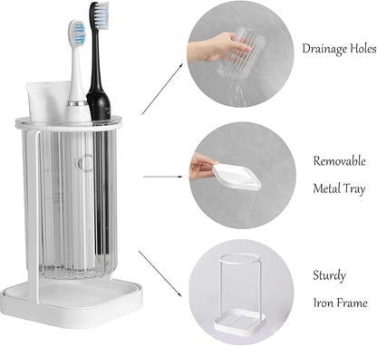 Toothbrush Holders with Drain Tray, Hanging Toothbrush and Toothpaste Holder