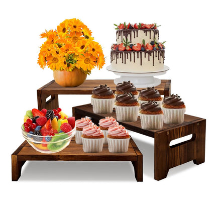 MRPAPA 3 Tier Cupcake Stand & Wood Display Risers,for Food Desserts Stand Perfume Organizer Funko POP Collections, Display Stand for Organizer and Decoration (Dark Brown-Display Riser)