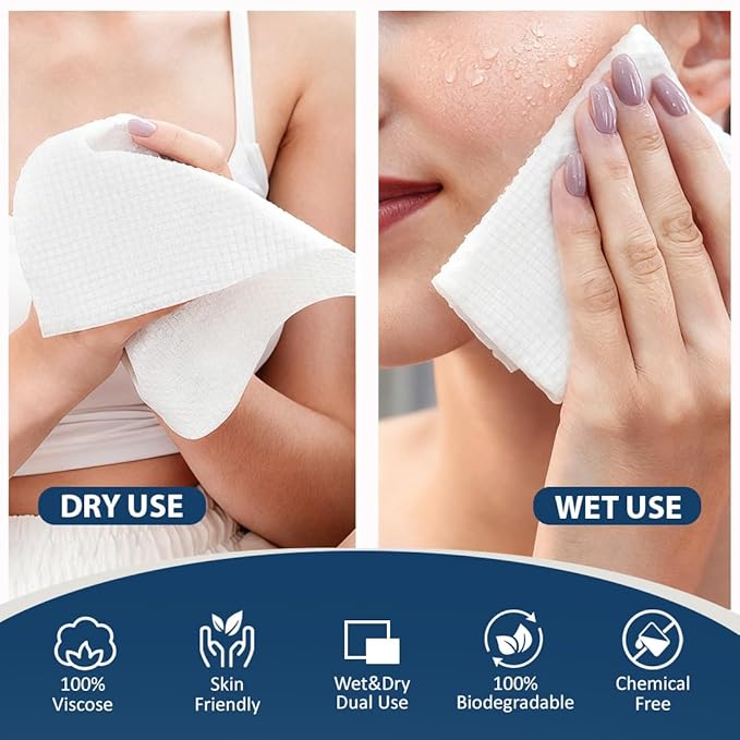 GLIMGLINT Face Towels，200 Count Disposable Face Towelettes, Biodegradable