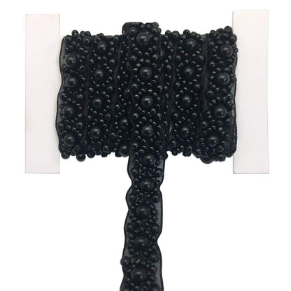 FQTANJU 3 Yards 15mm Width Black Beads Lace Ribbon Applique Pearl Trim Edge Tape for Wedding Party Decoration, Home Deco, DIY Costume Decor
