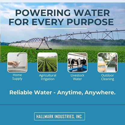Hallmark Industries Well Pump, Deep Well Submersible Pump, 1HP, 110V 60HZ, 33 Gpm, Stainless Steel, 3.8"