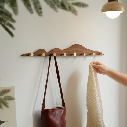 THFLSTR Elegant Wall Coat Rack with Hooks Walnut Wood Solid Coat Hanger Wall Mount with 8 Brass Hooks, Moisture-Resistant Wax Oil Finish for Home (Walnut, 8 Hooks)