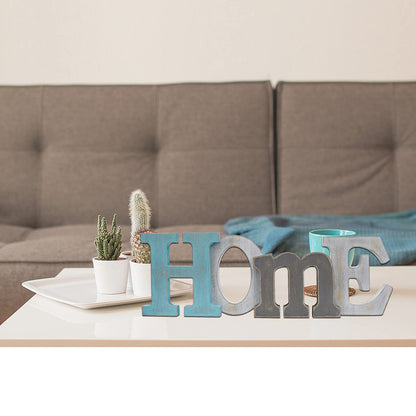 Linfevisi Wooden Home Sign Aqua Hanging Block Letters Sign Rustic Freestanding Wood Word Decor Decorative Home Table Sign Cutout Word Art Wall Decor (Home)