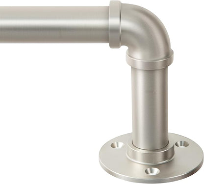 Zeerobee Curtain Rods for Windows 120 to 240, 1 Inch Industrial Wrap Around Brushed Nickel Curtain Rod, Indoor/Outdoor Room Divider Adjustable Drapery Pole, 120"-240"