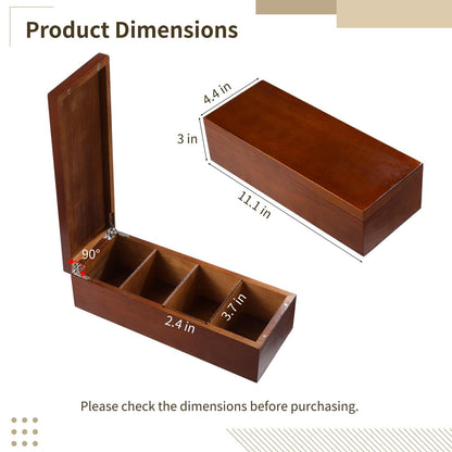 DORMIYA Wooden Business Card Holder, 4-Compartment Card Storage Box, Business Card Organizer, Desktop Divided Index Card Box for Office, Home, 11.1×4.4×3"