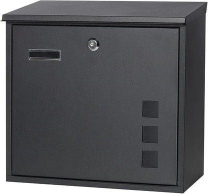 Decaller Galvanized Steel Mailbox with Key Lock, Wall Mount Metal Mail Box Outdoor, 13" x 11.8" x 4.1", 916 Black