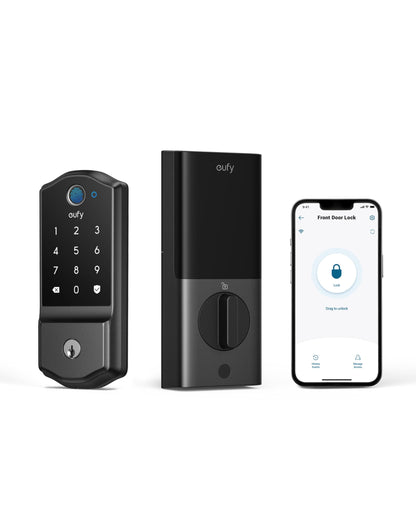 eufy Security Smart Lock C220 with Door Lever, Fingerprint Keyless Entry Door Lock, Built-in Wi-Fi, App Remote Control, Front Door Deadbolt, 8 Months Battery, Reliable Power, IP53 Waterproof