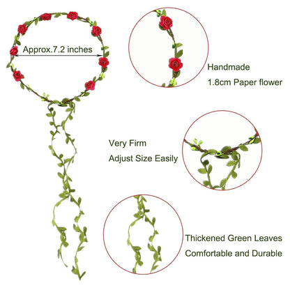 HOPEANT 18 PCS Women Paper Rose Flower Crown Headbands Garland Boho Floral Flower Wreath Headband