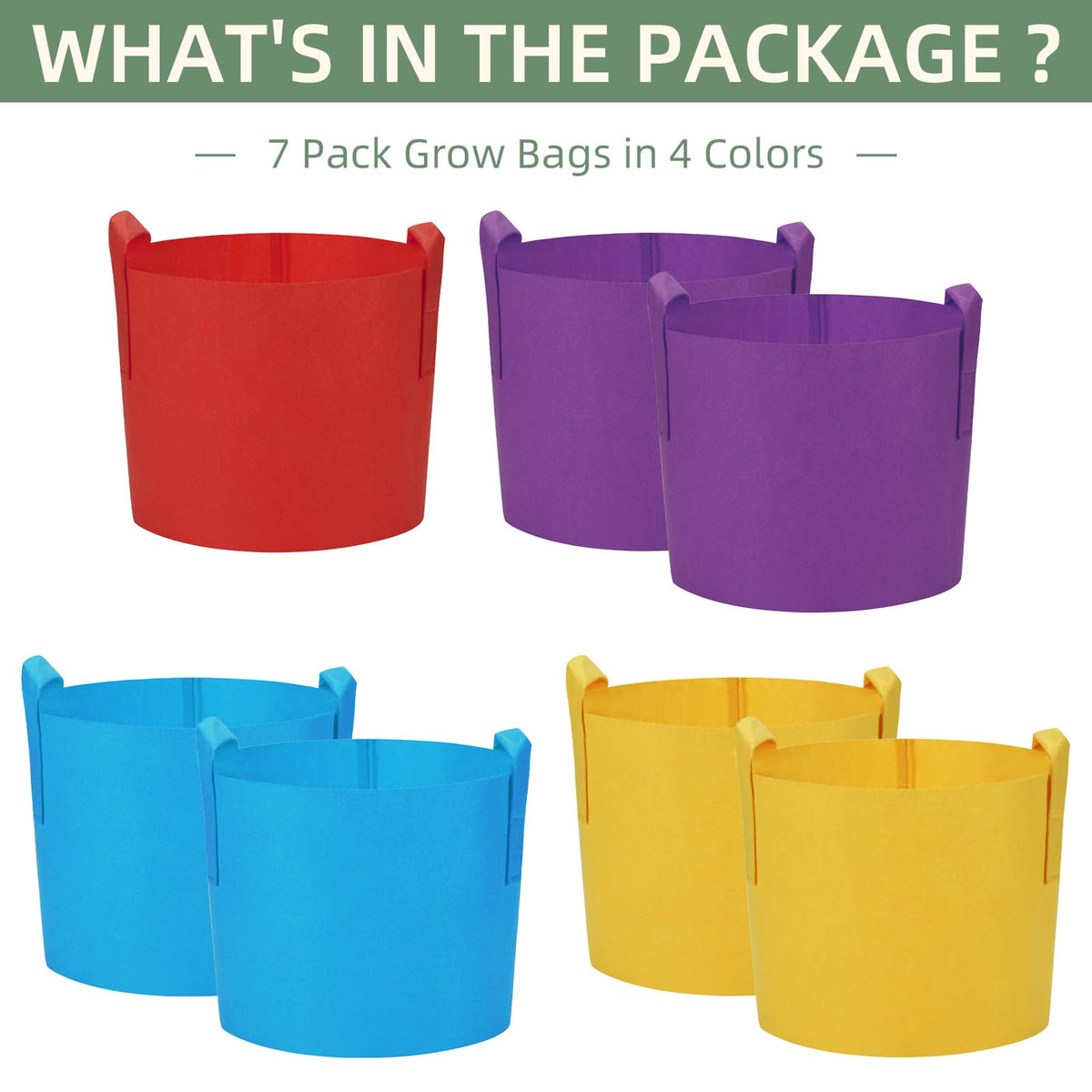 LITLANDSTAR 7-Pack 5 Gallon Colorful Grow Bags, Thickened Nonwoven Plant Fabric Pots with Handles, Heavy Duty Garden Planting Bag for Vegetable, Herbs & Flowers, Come with 4 Colors