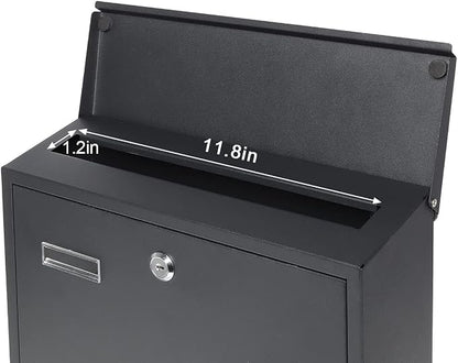 Decaller Galvanized Steel Mailbox with Key Lock, Wall Mount Metal Mail Box Outdoor, 13" x 11.8" x 4.1", 916 Black