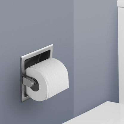 JunSun Recessed Toilet Paper Holder Brushed Nickel Stainless Steel Toilet Paper Roll Holder Tissue Holder Modern Tissue Roll Holder 6" X 6" Square Jumbo Mega Roll Holder Rear Mounting Bracket Included