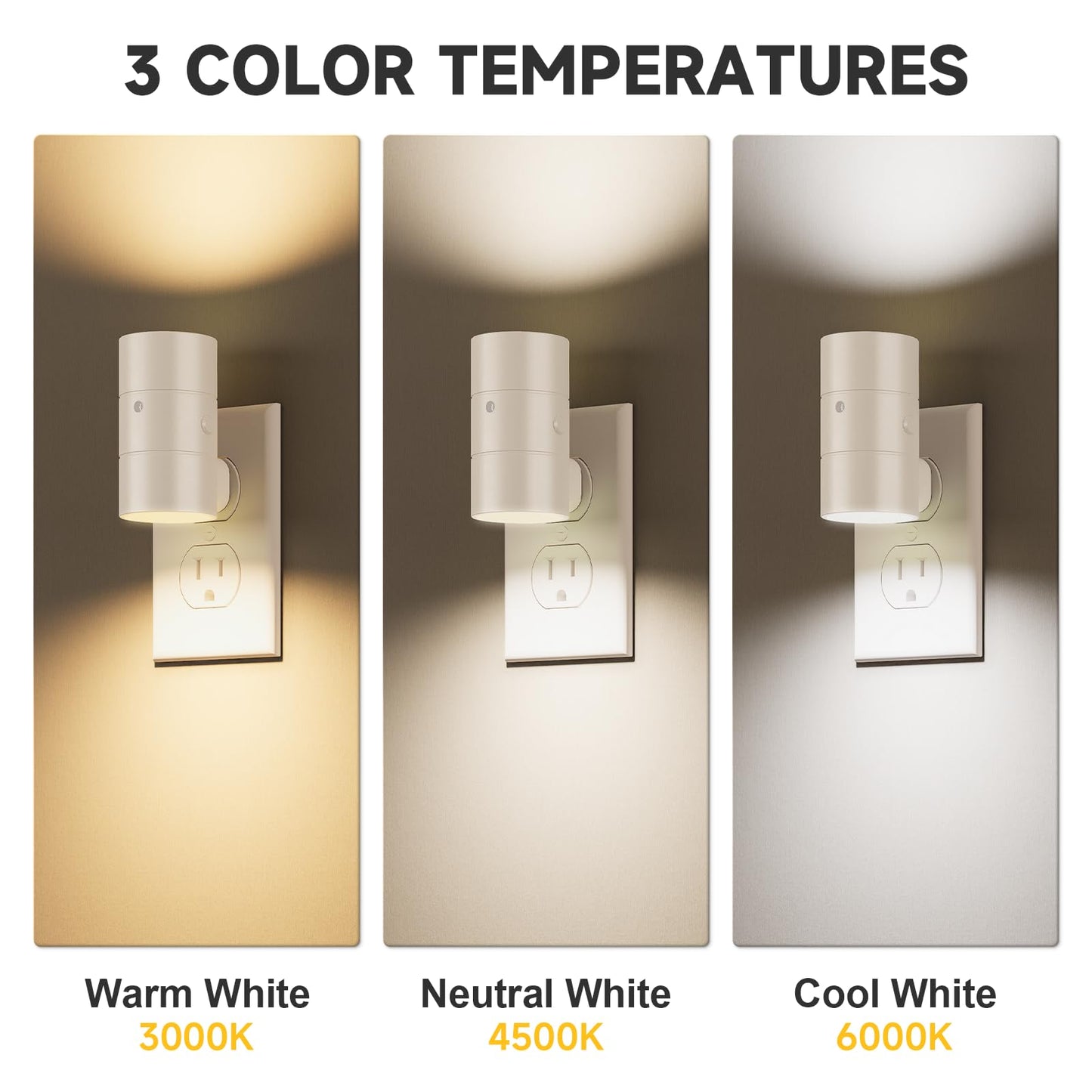 NIORSUN Night Lights Plug into Wall, Dimmable with 3 Color Modes & Auto On/Off Sensor, Ultra-Slim Nightlight for Hallway, Bathroom, Bedroom, Nursery, Kitchen (4 Pack, Black)