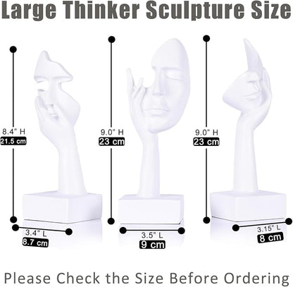 3 Pcs Thinker Large Statue Set - White Art Abstract Home Accent Figurines for Living Room, Bedroom, Shelves, Office Desktop, Coffee Table Decor, Gift for Women (3 Pcs White, 9")