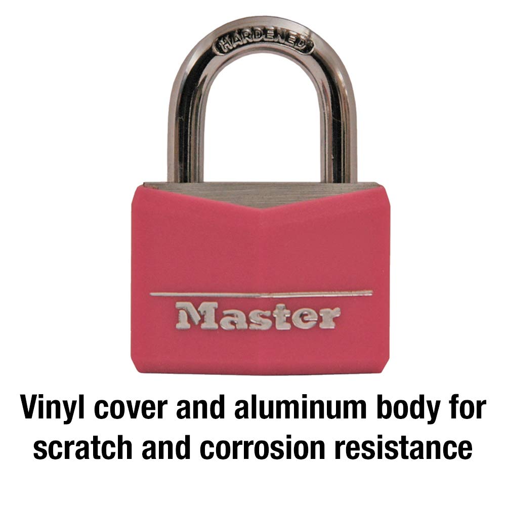 Master Lock Pink Covered Aluminum Keyed Padlock with Steel Shackle, Lock for Gym or School Locker with 1-9/16 Inch Lock Body, 146D