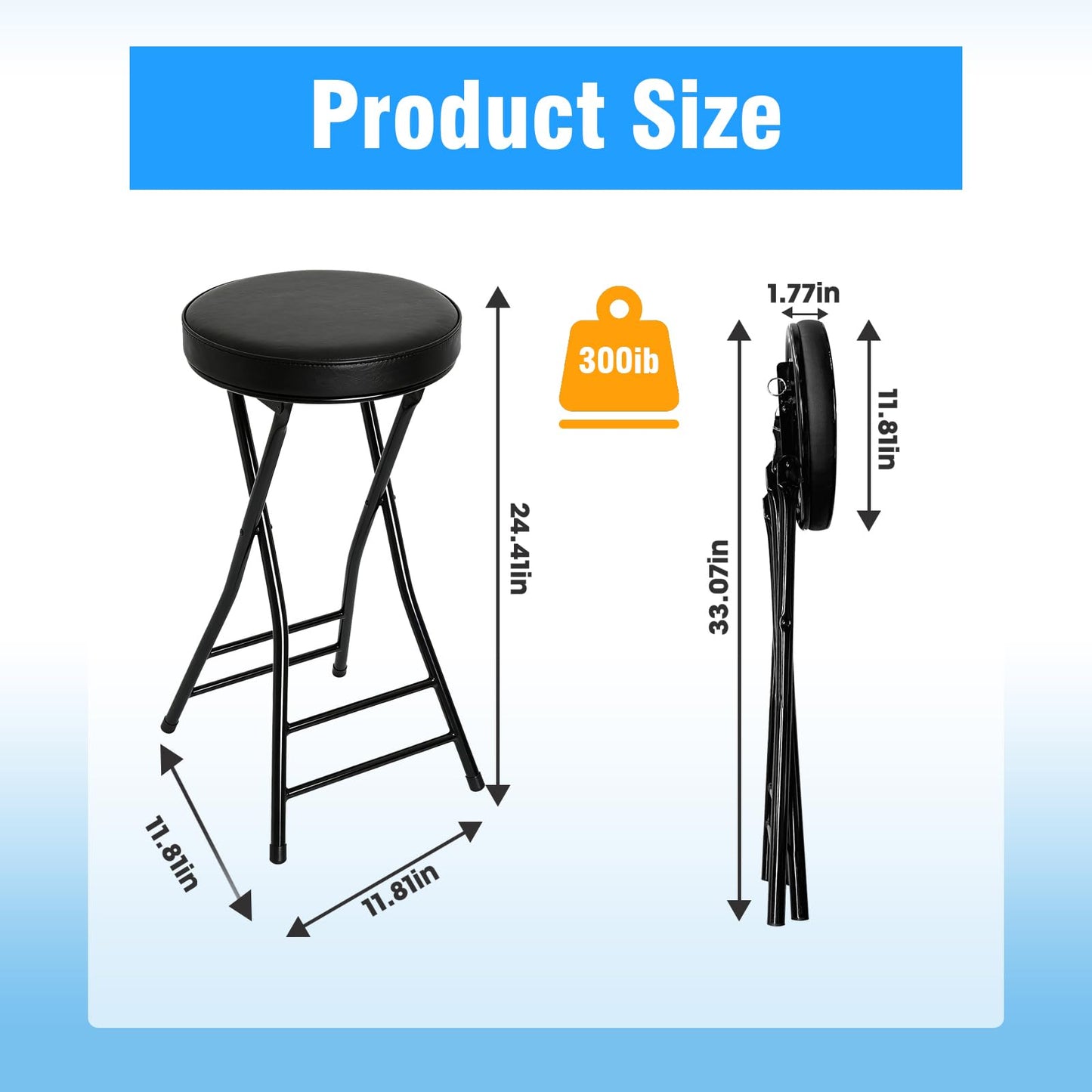 Puclekne Folding Bar Stool,24 Inch Tall Foldable Stool Chair,Counter Height Cushioned Leather Padded Portable Stools,Heavy Duty Collapsible Stools for Kitchen Island Garden Camping Brown