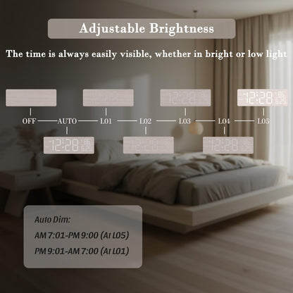 DreamSky Wooden Digital Alarm Clock with Date & Day of Week for Bedroom