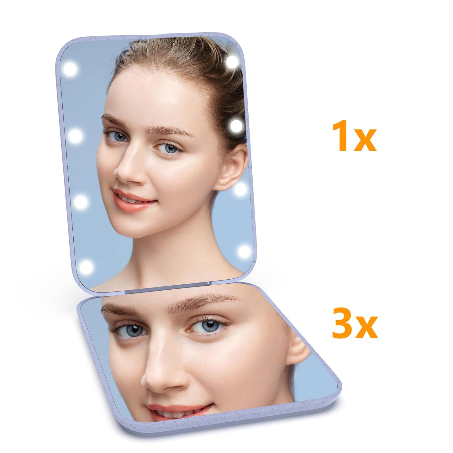 Kintion Pocket Mirror, 1X/3X Magnification LED Compact Travel Makeup Mirror with Light for Purse, 2-Sided, Portable, Folding, Handheld, Small Lighted Mirror for Gift, Pink