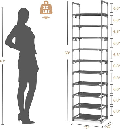 VTRIN 10 Tiers Tall Shoe Rack Holds 20-25 Pairs of Shoes Sturdy Vertical Shoe