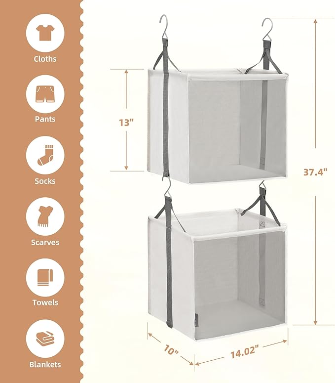 STORAGE MANIAC 2-Shelf Hanging Closet Organizer, Cloth Hanging Closet Shelf