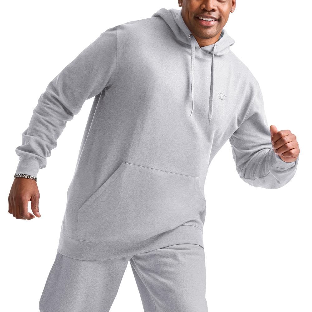 Champion Men's Pullover Fleece Hoodie, Standard Fit, Midweight, Available in Regular and Big & Tall, Oxford Gray-C Logo, Medium