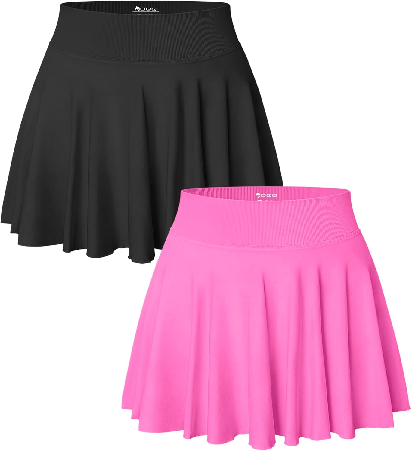 OQQ Women 2 Piece Skirts 2 in 1 Flowy Basic Versatile Stretchy Flared Casual Mini Skirts