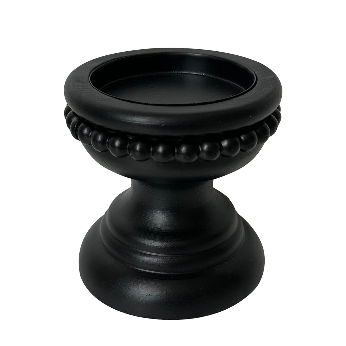 dwellington Farmhouse Rustic Wood Pillar Candle Holder, Decorative Beaded Candlestick Holder Stand for Home Décor, Gifts, Wedding (Black)