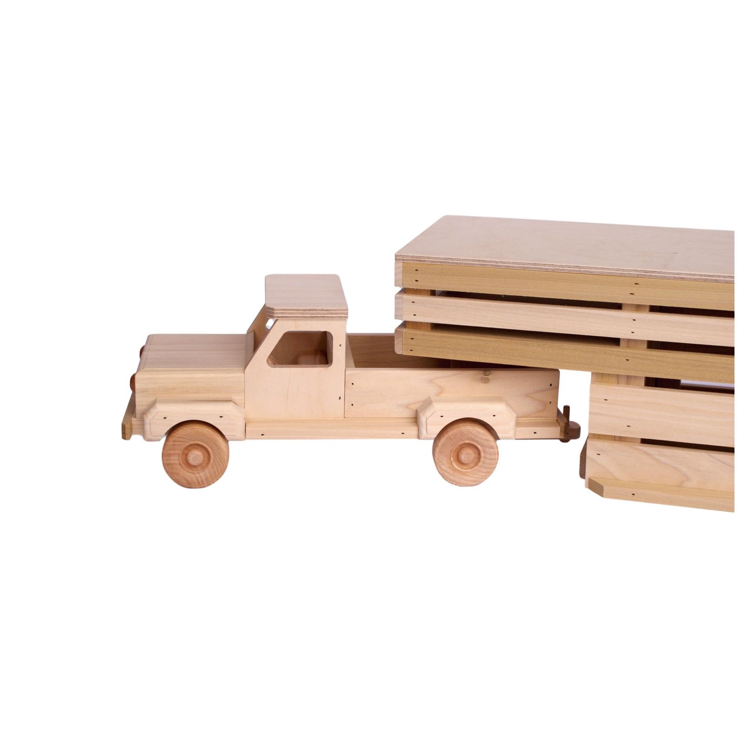 AmishToyBox.com Wooden Toy Pickup Truck & Gooseneck Horse Trailer Set