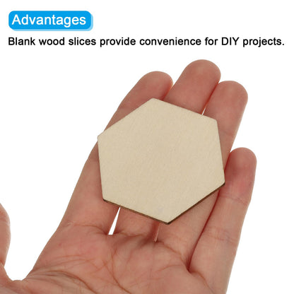 PATIKIL 2.4 Inch Unfinished Hexagon Wood Slices, 50 Pack Blank Wooden Discs Cutouts for DIY Art Crafts Painting Decor Christmas Decorations