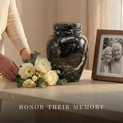 Bey-Berk Deering Moments Marble Cremation Urn for Human Ashes, Adult Size, Large (Black)