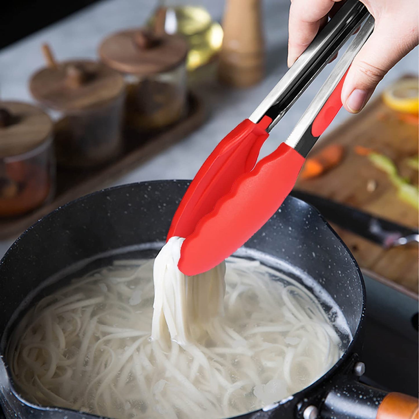 Small Silicone Tongs 7-Inch Mini Serving Tongs, Set of 3 (Black Gray White)