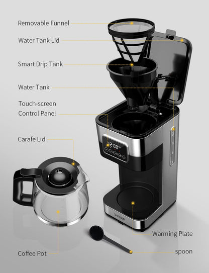 SHARDOR 10-Cup Programmable Coffee Maker, Regular & Strong Brew Drip Coffee Machine for Home and Office, Auto Shut Off, Permanent Filter, Silver