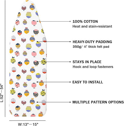 Ironing Board Cover and Pad Standard Size 15" x 54", 3 Pairs of Hook and Loop