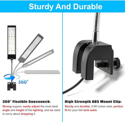 DaToo Aquarium Light Small LED Clip Light for Fish Tank 10W with Timer&Dimmer, 1 Yr Warranty