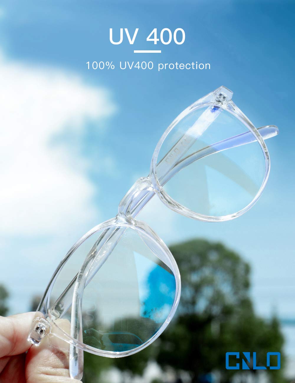 CNLO Blue light blocking Glasses,Computer Gaming Glasses,TV Glasses，For UV Protection, Anti Eyestrain,Lightweight Frame Eyewear,Transparent Men/Women (Crystal)