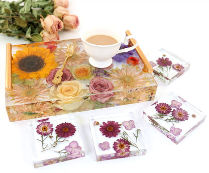 Resin Tray Molds Silicone, 13.5" Large Deep Rectangle Molds for Resin with 4pcs Coasters Mold, Epoxy Casting Molds for DIY Flowers Preservation Art Making Home Décor