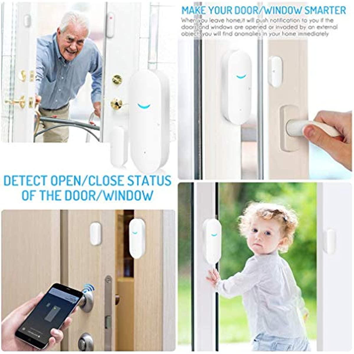 WiFi Door and Window Sensors,Tuya Smart Alarm with Free Notification APP Control Home Security Alarm System, No Hub Required,Compatible with Alexa, Google Home (1-Pack)