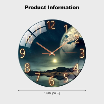 Ergocar Glass Wall Clock Silent Scanning Mechanical Round Glass Wall Clock, Suitable for Living Room, Kitchen, Office.