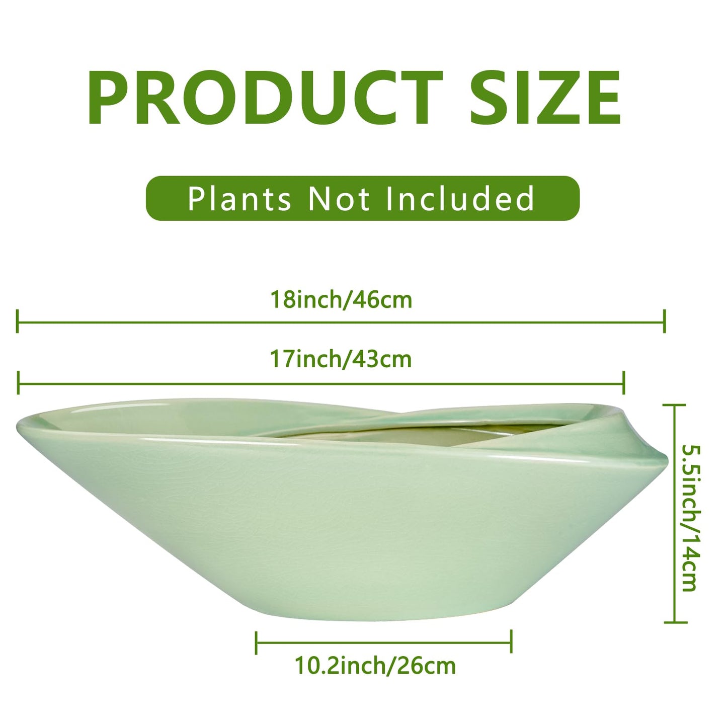 EPFamily Ceramic Bonsai Pot - 18 Inch Planter with Drainage Hole Large Modern Bonsai Planter Decorative Succulent Flower Plant Pot for Indoor Plants Outdoor Green