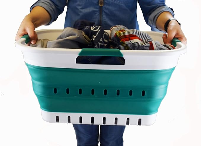 SAMMART 30L Collapsible 3 Handled Plastic Laundry Basket