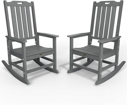 Oversized Rocking Chair Set of 2, Outdoor Rocking Chair for Adults, All Weather Resistant Porch Rocker for Lawn Garden, Grey