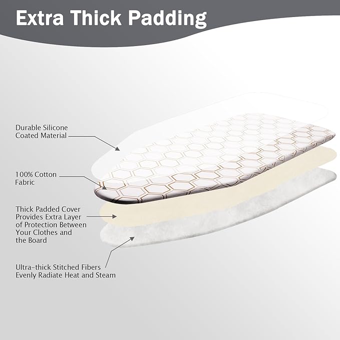 SheeChung Ironing Board Cover and Pad 15"x49", Cotton Cover and Thick Padding
