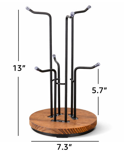 Vosturdy 360° Rotating Large Mug Tree for Counter, Coffee Mug Holder with 6 Hooks, Cup Holder Stand for Countertop, Metal Cup Tree Rack with Weighted Wood Base, Kitchen Coffee Bar Decor Display