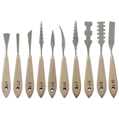 XGNG 10PCS Stainless Steel Trowel Set Painting Tool Metal Utensil Wooden Handles Suitable for Acrylic Paint Color Matching