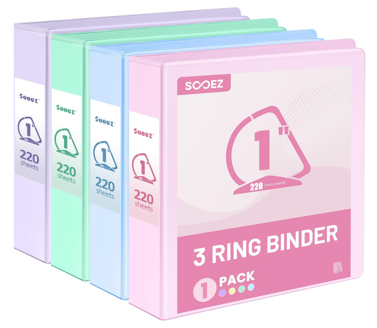 Sooez BinderX Extra Durable 4 Pack 1 Inch 3 Ring Binder, D-Ring Large Binder, Holds 880 Sheets of 8.5x11 Paper, Customizable View Cover with Inside Pocket, Pastels