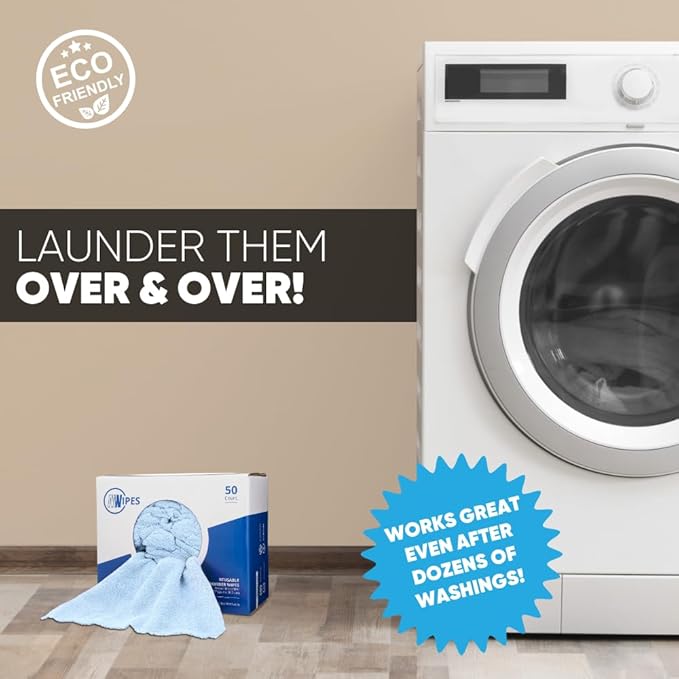Blue Microfiber Shop Towels | MWipes Reusable Shop Rags | 50 Rags in a Box |