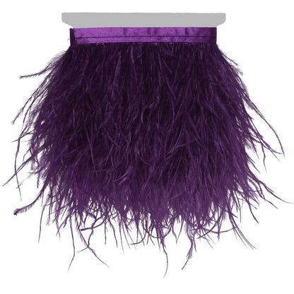 Ostrich Feathers Sewing Fringe Trim Ribbon for Crafts Clothes Accessories Latin Wedding Dress DIY 2-5 Yards 3-4inch Width (5 Yards, Purple)
