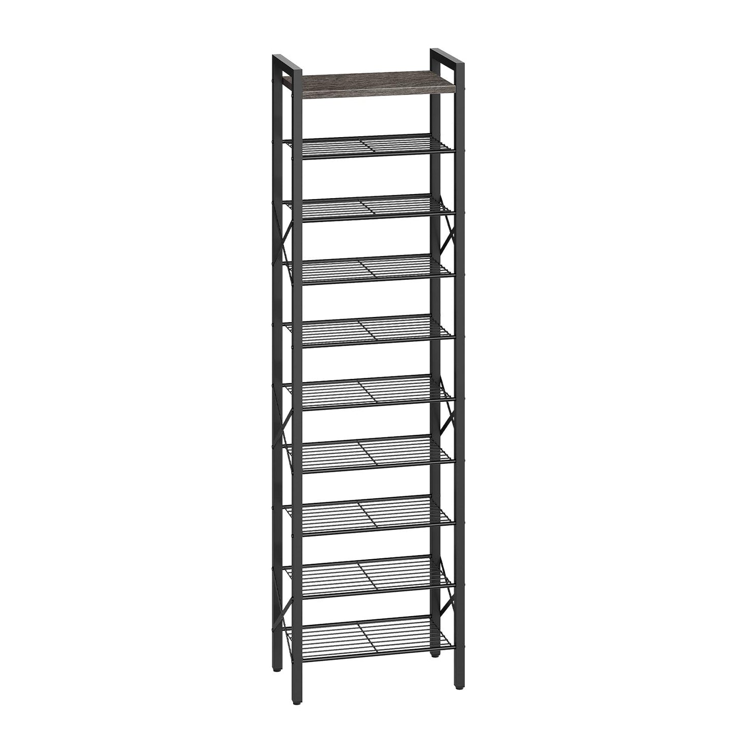 YATINEY 10-Tier Narrow Shoe Rack, Tall Shoe Rack for 10-20 Pairs, Shoe Storage Shelf with 2 Non-Woven Drawers, SS68BC-SS11BR